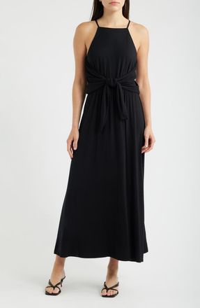 Loveappella Wrap Apron Maxi Dress in Black at Nordstrom, Size X-Large