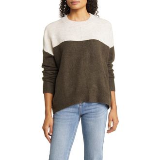 Vince Camuto Extended Shoulder Colorblock Sweater in Deep Olive at Nordstrom Rack, Size Xx-Small