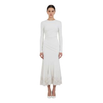 Alberta Ferretti Ivory Crew Neck Midi Dress