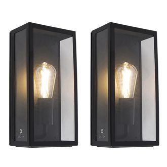QAZQA Moderno Set De 2 Apliques De Pared Para Exterior Negro Ip44 Con Vidrio - Rotterdam Acero Inoxidable / Rectangular Adecuado Para Led Max. 1 X 60 Watt -
