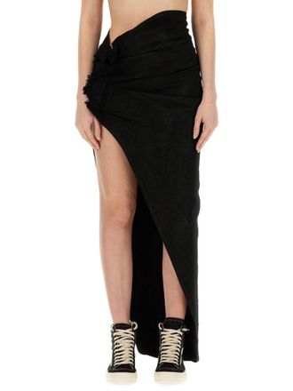 Rick Owens Slim Fit Long Skirt With High Slit