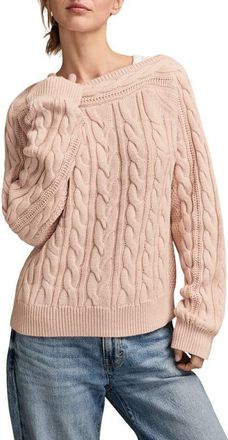 Lucky Brand Cable Stitch Boat Neck Cotton Sweater in Rose Smoke at Nordstrom, Size X-Small