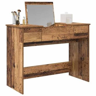 Berkfield Home Traditional Dressing Table with Mirror Old Wood 100x45x76 cm in Brown | Size: 100 x 45 x 76 cm