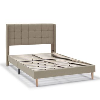 HOMN Estructura de cama tapizada de 30 cm, 135/140x190 cm, beige