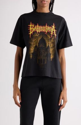 Balenciaga Medium Fit Distressed Sacr&eacute; Couer Graphic T-Shirt in 1000 Black at Nordstrom, Size X-Small