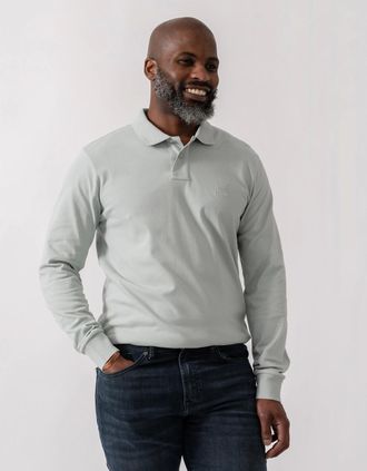 HUGO BOSS Mens BOSS Orange Passerby Mens Long Sleeve Stretch-Cotton Polo Shirt with Logo Patch - Silver 043 - Grey - Size: 38