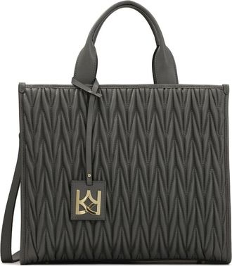 Kazar Grijze Tote Tas Handtas met Gewatteerde Voorkant - Dames - Handtassen - Grijs - ONE Size - Leer - Tassen