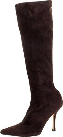 Jimmy Choo London Brown Suede Leather Knee Length Pointed Toe Boots