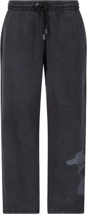 Off-white Black Ruched Elastic Waist Cotton Wide-Leg Sweatpants