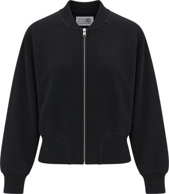 Maison Margiela Black Ribbed Fleece Zip Bomber Jacket