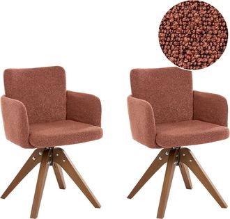 Beliani Conjunto De 2 Sillas De Comedor Base Giratoria Con Reposabrazos Tapizado De Boucl&eacute; Patas De Madera Naranja Evelyn