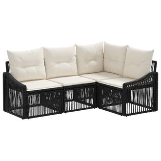 vidaXL Conjunto De Sof&aacute;s De Jard&iacute;n 4 Pcs Negro Rat&aacute;n Sint&eacute;tico Vidaxl