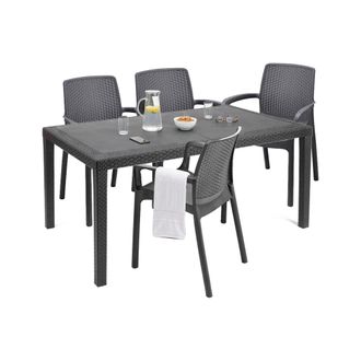 Dmora Conjunto De Sal&oacute;n De Exterior Roccaraso, Conjunto De Exterior E Interior, Mesa Rectangular Fija Con 4 Sillas, Fabricado En Italia, Color Antracita - D