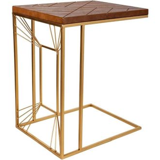 Wanderlust Deco Mesa Esquinera De Madera Y Metal Dorada 45x35x55