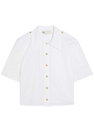 Tory Burch Romy Cropped Stretch Cotton-poplin Shirt - White - 12 (UK16 / XL)