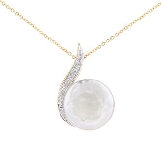 Diamant L'&eacute;ternel Womens 9ct Yellow Gold, 0.02ct Diamonds with White Cultured pearl Pendant - One Size