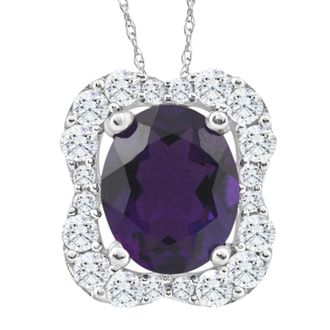 Pompeii3 3 3/4Ct Oval Amethyst Diamond Pendant 10k White Gold Womens Neklace