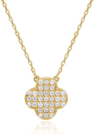 Suzy Levian Cubic Zirconia Pav&eacute; Clover Pendant Necklace in Yellow at Nordstrom Rack