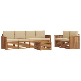vidaXL Conjunto De Sof&aacute;s De Exterior Con Coj&iacute;n 7 Pcs Natural Y Beige Vidaxl