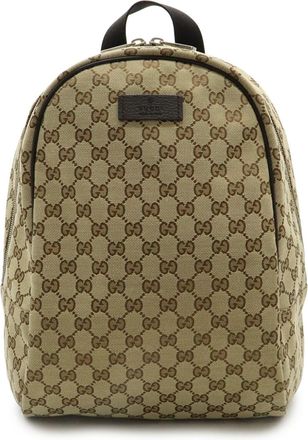 Gucci Gg Canvas Beige Dark Brown Gg Canvas Leather Backpack (Pre-Owned)