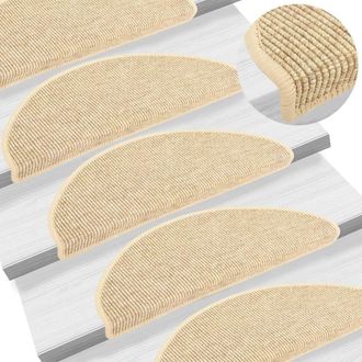 Berkfield Home Stair Mats Self-adhesive Sisal-Look 15 pcs 65x21x4 cm Beige | Size: Medium