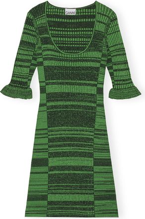 Ganni Green Melange Knit Mini Dress - Size XXS