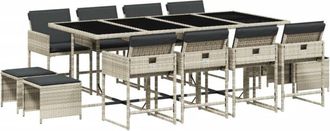 vidaXL Set Comedor Jard&iacute;n Y Cojines 13 Pzas Rat&aacute;n Sint&eacute;tico Gris Claro Vidaxl