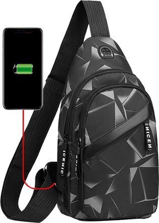 Generic 2022 Korean Version Chest Bag Mens Fashion Camouflage Mens Messenger Bag Cloth Leisure Bag Canvas Small Backpack Double Layer USB Interface over The S