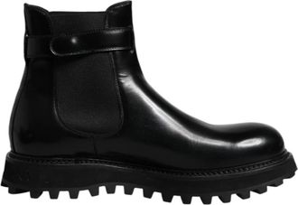 Dolce & Gabbana Belted Logo Chelsea Boots - unisex - Chelseaboots - Zwart - 44 EU - Leer - Schoenen