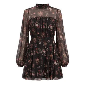 Ted Baker Avetta Mini-jurk Met Lange Mouwen, Bloemenprint En Zwarte Mesh