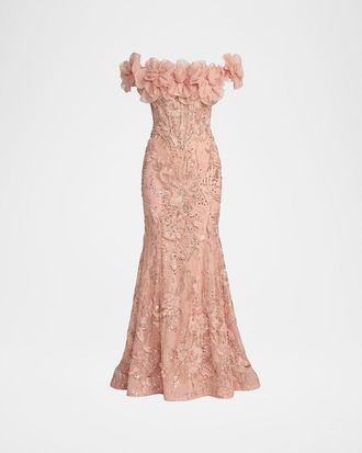 Mac Duggal Floral Embroidered Trumpet Gown