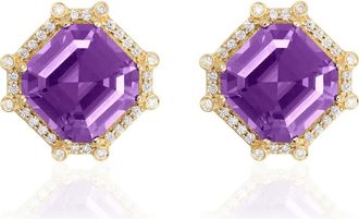 Goshwara Asscher Cut Stone Stud Earrings in Purple at Nordstrom
