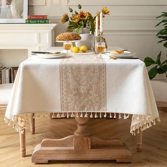 OEM Mantel Rectangular De Lino Y Algod&oacute;n Resistente A Las Manchas, Lavable E Impermeable, Color Champ&aacute;n, Tejido Para Uso Exterior En Jard&iacute;n Y Cocina (140 