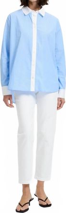 French Connection Poplin Contrast Button Down Shirt In Blue Hydrangea