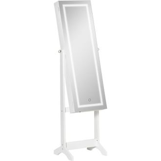 HOMCOM Homcom - Espejo Joyero De Pie Armario De Joyer&iacute;a Con Tira De Luces Led Cerradura Magn&eacute;tica Y Estantes Ranuras Para Anillos 46x36,5x151,5 Cm