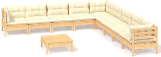 vidaXL Muebles De Jard&iacute;n 10 Pzas Y Cojines Madera Maciza De Pino Crema Vidaxl