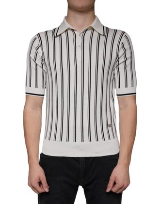 Dolce & Gabbana Mens Striped Silk Polo White