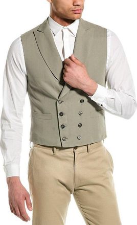 Brunello Cucinelli Khaki Double Breasted Linen Cotton Vest, Brand Size 46 (US Size 36)