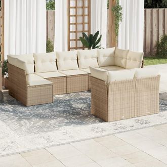 vidaXL Set De Sof&aacute;s De Jard&iacute;n 9 Pzas Con Cojines Rat&aacute;n Sint&eacute;tico Beige Vidaxl