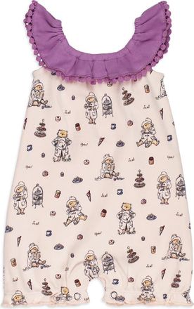 LOvedbaby x Paddington Bear Ruffle Organic Cotton Bubble Romper in Sweet Paddington at Nordstrom, Size 0-3M
