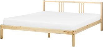 Beliani Modern Solid Wood eu Super King Size Bed Frame 6ft Pine Slatted Light Vannes
