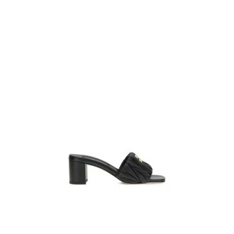 Miu Miu Heeled Mules, female, Black, Size: 6 1/2 US Quilted Leather Block Heel Sandals