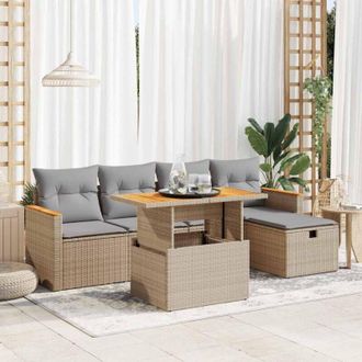 vidaXL Juego De Sof&aacute;s Jard&iacute;n Con Cojines 6 Pzas Rat&aacute;n Sint&eacute;tico Beige Vidaxl