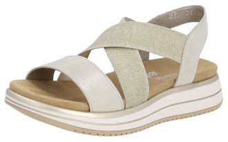 Remonte Riemchensandale REMONTE, Damen, Gr. 36, beige (hellbeige, goldfarben), Veloursleder, Schuhe Riemchensandale, Sommerschuh, Sandalette, Keilabsatz, mit 
