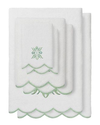 Linum Home Textiles 100% Turkish Cotton Flower Crest Scallop 6Pc Embellished Towel Set