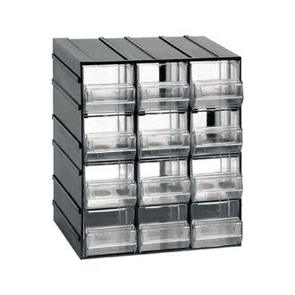 Dmora Cajonera De 12 Cajones, Organizador De Almacenamiento Con Cajones Transparentes, 100% Made In Italy, 19x15h23 Cm, Color Negro - Dmora