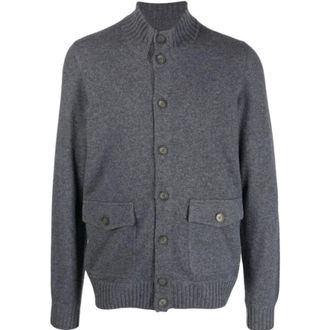 Barba Cashmere Knitwear, male, Gray, Size: 2XL Cardigan a collo alto