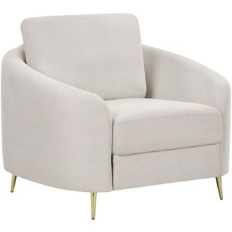 Beliani Poltrona in tessuto boucl&egrave; beige chiaro con gambe curve dorate e seduta morbida Trosa