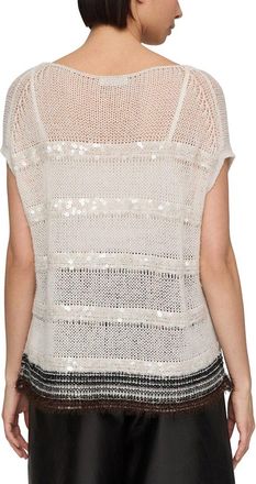 Lafayette 148 New York Metallic Stripe Bateau Neck Top