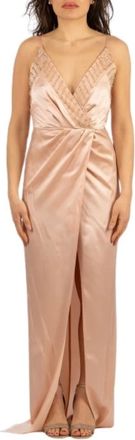 Elisabetta Franchi Red Carpet Dress with Embroidered Crystals - female - Elisabetta Franchi - Gowns - Beige - XL - Dresses